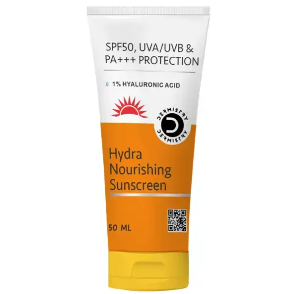 Dermistry 1% Hyaluronic Acid Ultra Hydrating Sunscreen for Dry Skin SPF 50 UVA UVB PA+++ Protection - 50ml available on Herbkart