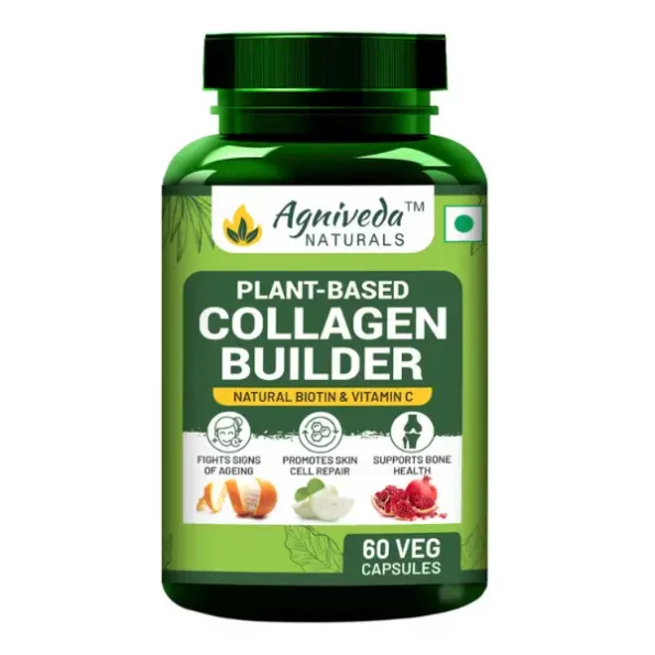 Agniveda Naturals Plant Based Collagen Builder With Biotin, Zinc, Vitamin C for Hair and Skin, Collagen Supplement for Women & Men, Glowing and Youthful Skin (60 Capsules) available on Herbkart