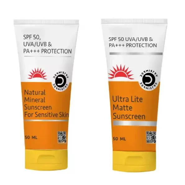 Dermistry Ultra Lite Matte Water Based Sunscreen for Oily Skin + Natural Mineral Sunscreen for Sensitive Skin & Children SPF 50 UVA UVB PA+++ Protection available on Herbkart