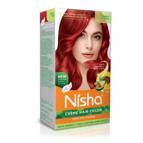 Nisha Creme Hair Color Flame Red 150g, Permanent Hair Colour with Natural Henna Extracts, 100% Grey Coverage, 9316-NI-CHCB-150GM-FRED-BOX-PK1-1.webp, 9316 NI CHCB 150GM FRED BOX PK1 1