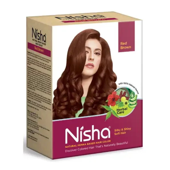 Nisha Henna Based Hair Color Red Brown 90g , Henna Powder Hair Color Dye Brown Hair Colour, No Ammonia, No PPD, Non Oxidative, 2023-NI-HBHC-90GM-RED-BRN-BOX-PK1-1.webp, 2023 NI HBHC 90GM RED BRN BOX PK1 1