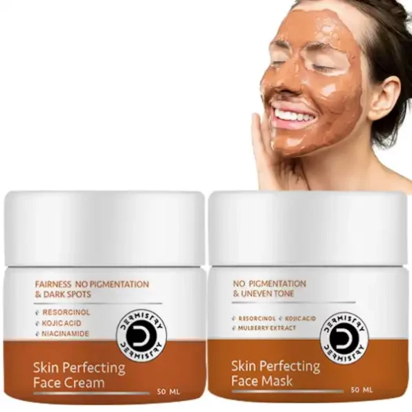 Dermistry Kojic Acid Skin Perfecting Fairness Face Cream Dark Spots Correction Instant Glow + Skin Perfecting Face Mask Resorcinol for Pigmentation Uneven Tone available on Herbkart