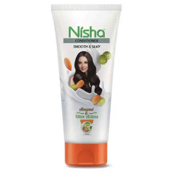 Nisha Hair Conditioner 180ml Tube, Smooth & Silky Conditioner with Almond and Olive Actives for Dry and Frizzy Hair, 2866-NI-COND-180ml-WIT-TUBE-PK1-1.webp, 2866 NI COND 180ml WIT TUBE PK1 1