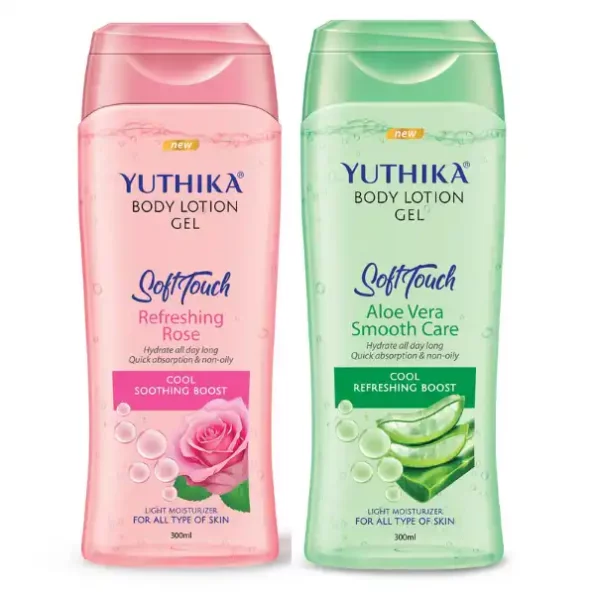 Yuthika Body Lotion Gel 300ml Combo Pack, Rose Gel Moisturizer and Aloe Vera Body Lotion, Non-Oily Gel Body Lotion, 2942-2945-Combo-YH-LOTN-GEL-ROSE-ALOVERA-300ML-1.webp, 2942 2945 Combo YH LOTN GEL ROSE ALOVERA 300ML 1