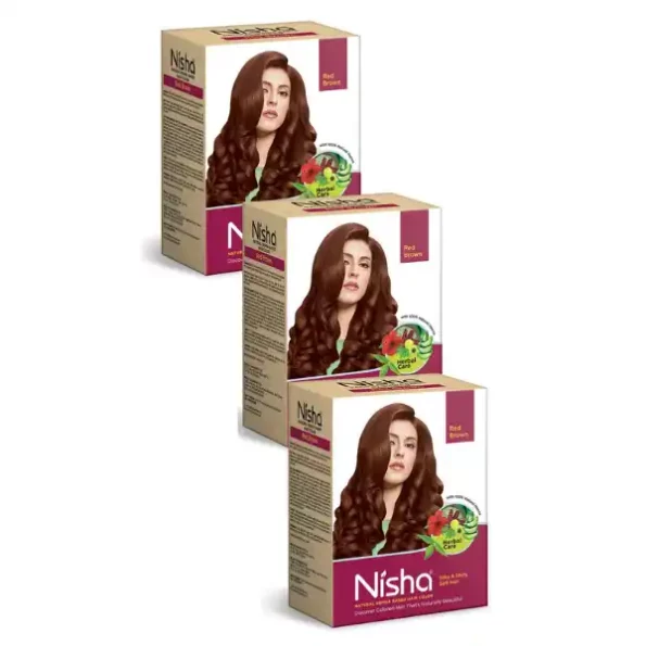 Nisha Henna Based Hair Color Red Brown 90g Henna Powder Hair Color Dye Brown Hair Colour, No Ammonia, No PPD, Non Oxidative, 2023-NI-HBHC-90GM-RED-BRN-BOX-PK3-1.webp, 2023 NI HBHC 90GM RED BRN BOX PK3 1