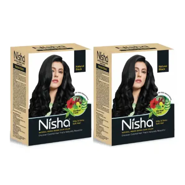 Nisha Henna Based Hair Color Natural Black 60g Pack of 2, Henna Powder Hair Color Dye Black Hair Colour, 2021-NI-HBHC-60GM-BLK-BOX-PK2-1.webp, 2021 NI HBHC 60GM BLK BOX PK2 1