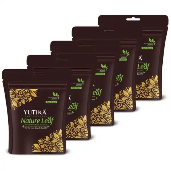 Yuthika Professional Nature Leaf Henna Based Hair Color with Henna Herbs Dark Brown 30gm Pack of 5, 1086-YU-HBHC-30GM-DBRN-ZIPPER-PK5-1.webp, 1086 YU HBHC 30GM DBRN ZIPPER PK5 1