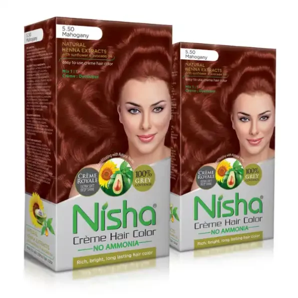 Nisha Creme Hair Color 5.50 Mahogany 120g Pack of 2, Permanent Hair Colour for Women Men, No Ammonia, 100% Grey Coverage, 9339-NI-CHCB-120GM-MHG-BOX-PK2-1.webp, 9339 NI CHCB 120GM MHG BOX PK2 1