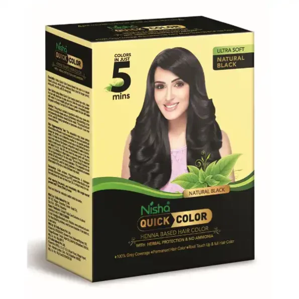 Nisha Quick Color 5 Minute Henna Based Hair Colour Natural Black Hair Dye 60gm Pack of 1, No Ammonia, 100% Grey Coverage, 9041-NI-QUIK-60GM-BLK-BOX-PK1-1.webp, 9041 NI QUIK 60GM BLK BOX PK1 1