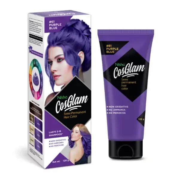 Nisha Cosglam Semi Permanent Hair Color, PPD & Ammonia Free Hair Colour for Women & Men #61 Purple Blue - 120gm, 9113-NI-COSG-120GM-PURPLE-BLU-TUBE-PK1-1.webp, 9113 NI COSG 120GM PURPLE BLU TUBE PK1 1