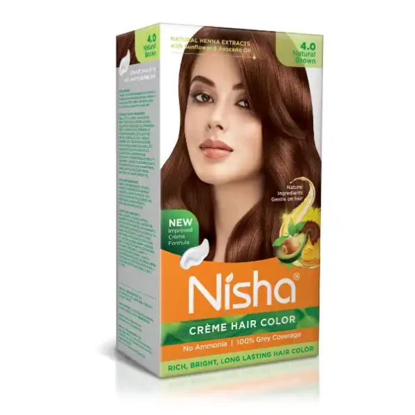 Nisha Creme Hair Color 4.0 Natural Brown 120g, Permanent Hair Color for Women & Men, Ammonia Free Hair Colour, 9336-NI-CHCB-120GM-NBRN-BOX-PK1-1.webp, 9336 NI CHCB 120GM NBRN BOX PK1 1