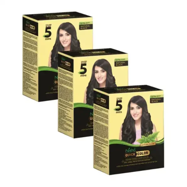 Nisha Quick Color 5 Minute Henna Based Hair Colour Natural Black Hair Dye 60gm Pack of 3, No Ammonia, 100% Grey Coverage, 9041-NI-QUIK-60GM-BLK-BOX-PK3-1.webp, 9041 NI QUIK 60GM BLK BOX PK3 1