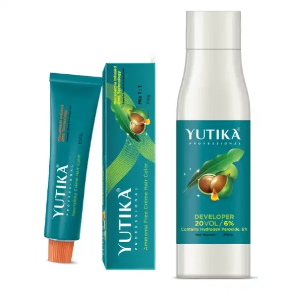 Yuthika Professional Creme Hair Color And Developer 1.0 Natural Black Hair Colour 100g & Developer 20 Volume (6%) 250ml available on Herbkart