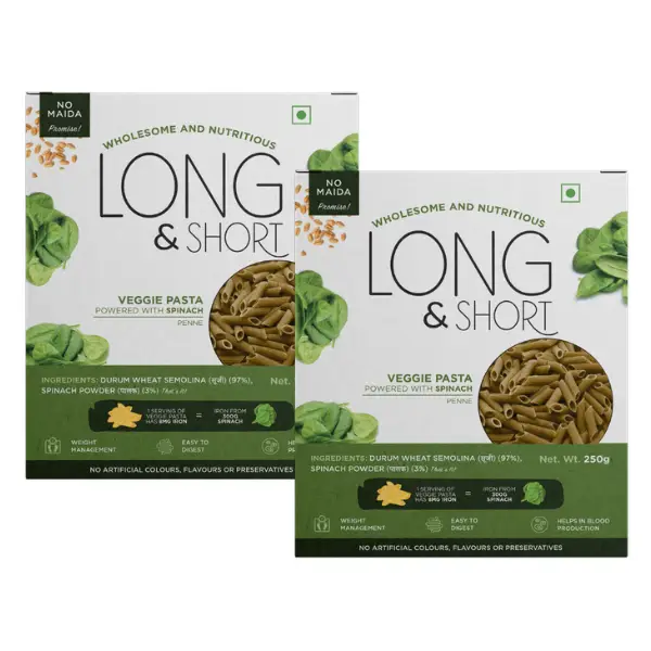 Penne Pasta Combo, Veggie, Spinach Pasta, 250g each, Pack of 2