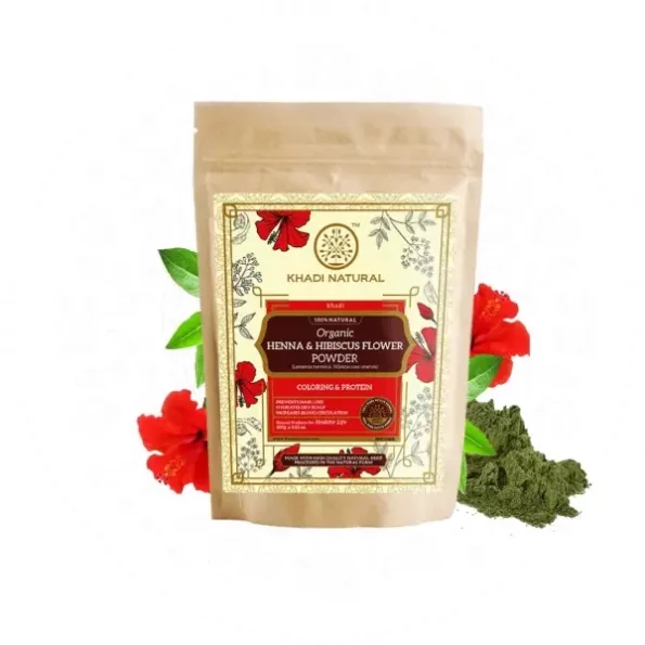 Khadi Natural Henna & Hibiscus Flower Organic Powder 100gm available on Herbkart