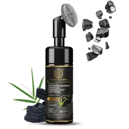 Khadi Natural Activated Bamboo Charcoal Foaming Face Wash With In- Built Face Brush | Anti-Pollution Face Wash| Face Wash for Removing Dead Skin Cells|Powered Botanics|150ml