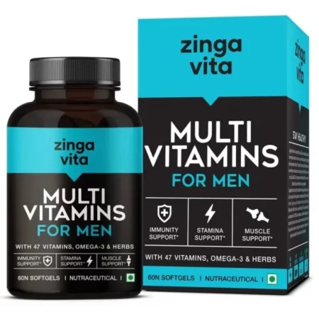 Zingavita Multivitamin for Men with 47 Essential Nutrients | Infused with Multivitamins, Minerals, Omega 3 & Vital Herbs for Energy, Metabolism, Immunity, Stamina & Muscles Recovery - 60 Veg Tablets