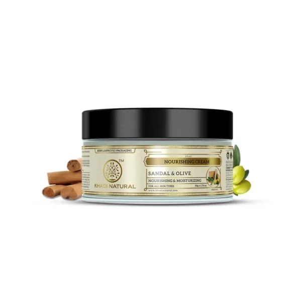 KHADI NATURAL Ayurvedic Sandal and Olive Face Nourishing Cream, 50g available on Herbkart