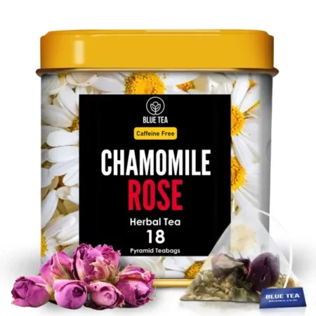 BLUE TEA - Chamomile Rose Tea - 18 Tea Bags || SLEEP & RELAXATION || Herbal Tea - Caffeine Free - Flower Based - Vegan - Non-Bitter - Non - GMO | Featured In Shark Tank | Premium Tin Pack