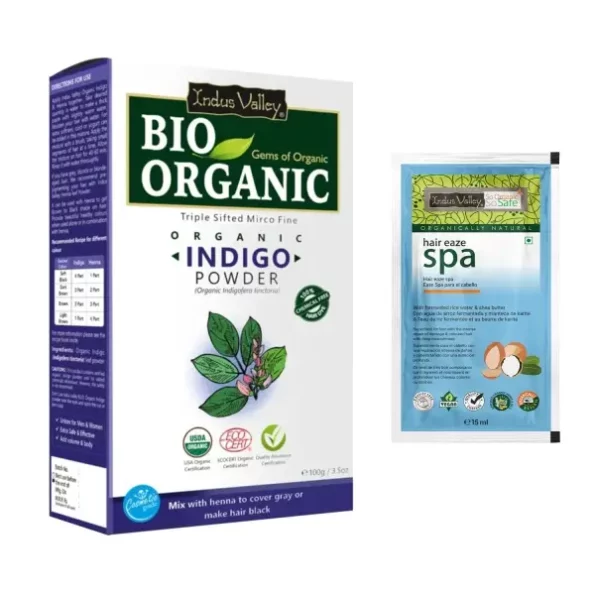 INDUS VALLEY BIO Organic Indigo Powder (Indigofera Tinctoria) (100g+15ml) available on Herbkart