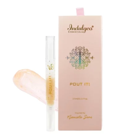 Indulgeo Essentials Pout It 24k Gold Lip Oil, 3.5ml | Natural Plump Pout Lips | Brightening Lip Solution | Relieves Dry Lips | 24kGold Flakes | Cinnamon Oil, Jamaican Coffee Beans | Gold Lip Oil
