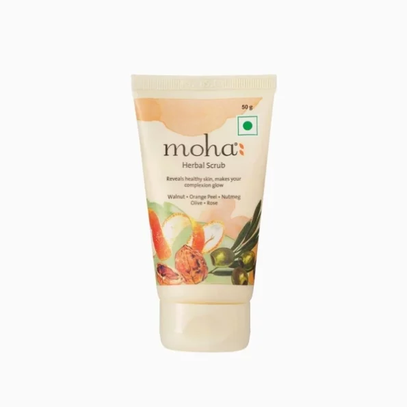 moha: Herbal Scrub Face Scrub with Blend Of Walnut, Orange Peel & Oilve Oil - 50gm, Herbkart8t751KNuRHlR5L.webp, Herbkart8t751KNuRHlR5L