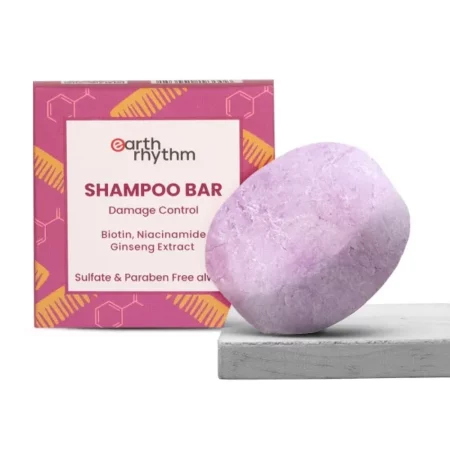 Earth Rhythm Biotin Shampoo Bar With Niacinamide, Ginseng | Restores Suppleness, Adds shine, Sulfate & Paraben Free, For rough & damage hair (Cardboard) - 80 gm