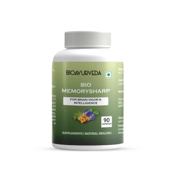 BIOAYURVEDA Bio Memorysharp Capsule for Brain Vigor and Intelligence, 90 Capsules Jar available on Herbkart