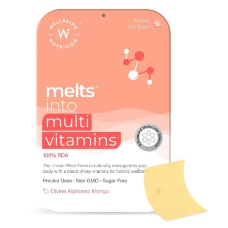 Wellbeing Nutrition Melts Plant Based Multivitamin for Men & Women with 100% RDA of Vitamin A, Vitamin B-Complex, Vitamin C, D3 + K2, Ashwagandha & Ginseng For Immunity & Energy (30 Oral Strips)