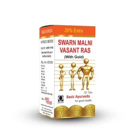 BASIC AYURVEDA Swarna Malni Vasant Ras (Brihant) With Gold & Pearl 30 Tablets | Ayurvedic Supplements For Immune Support