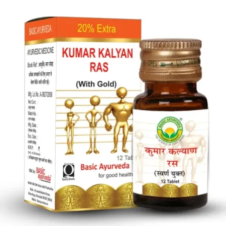 BASIC AYURVEDA Kumar Kalyan Ras with Gold 12 Tablets | Ayurvedic Supplements for Child Health | A Powerful Blend of Natural Ingredients Extra Strength Formula