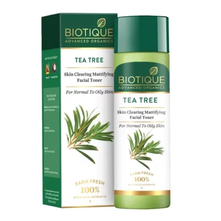 Biotique Tea Tree Skin Clearing Mattifying Facial Toner For Normal To Oily Skin Face Toner, 120Ml | Treats Acne & Pimples, Tightens Pores, Pack of 1
