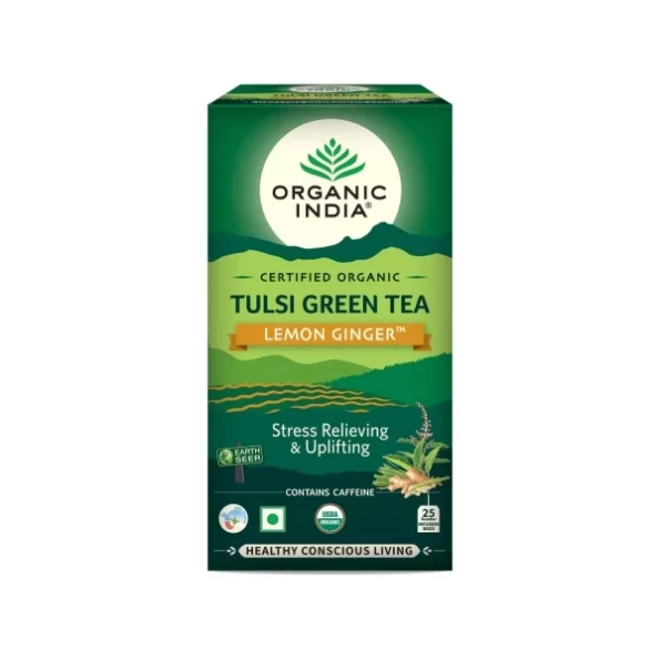 Organic India Tulsi Green Tea Lemon Ginger 25 Tea Bags available on Herbkart