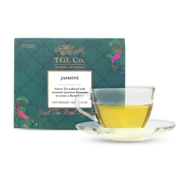 TGL Co. The Good Life Company Jasmine Green Tea Bags/Loose Leaf (16 Tea Bags), 32 Gram available on Herbkart