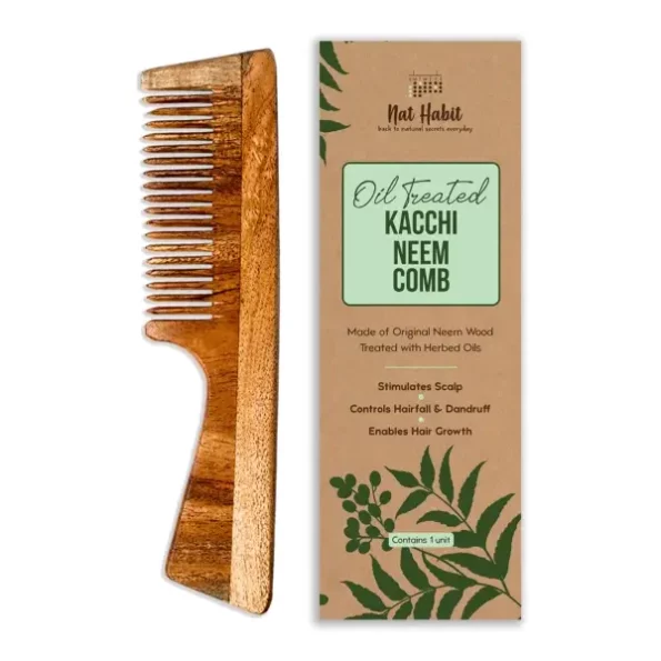 Nat Habit Kacchi Neem Wooden Comb (Fine Tooth), Herbkart8t771xzf3i920BL.webp,