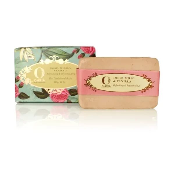 Ohria Ayurveda Rose, Milk & Vanilla Bathing Bar, Refreshing & Rejuvenating - 120g, Herbkart8t7816bwis3mDS.webp, Herbkart8t7816bwis3mDS