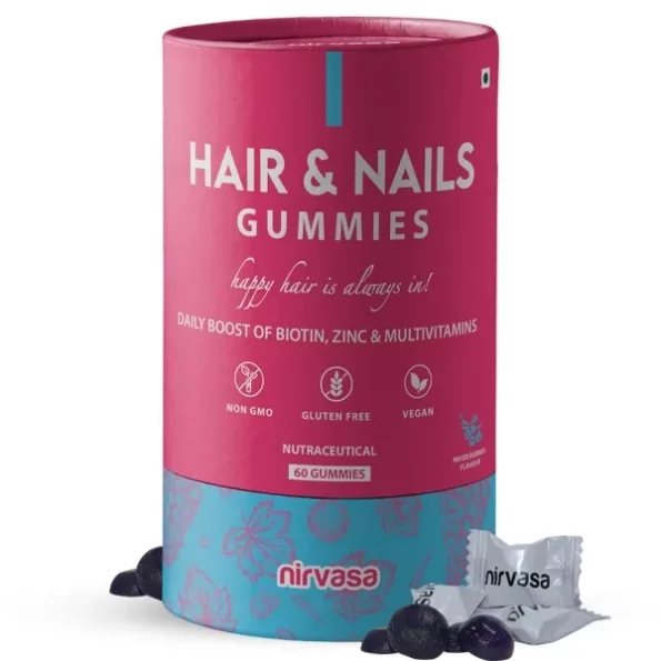 Nirvasa Hair & Nail Gummies With Biotin, Mixed Berries Flavoured - 60 Gummies, Herbkart8t75114ZrHWsuL.webp, Herbkart8t75114ZrHWsuL