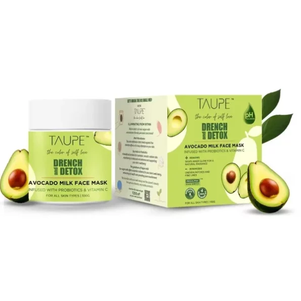 TAUPE Drench & Detox 100% Natural Avocado Milk Glowing Face Mask With Vitamin C, 100 gm available on Herbkart