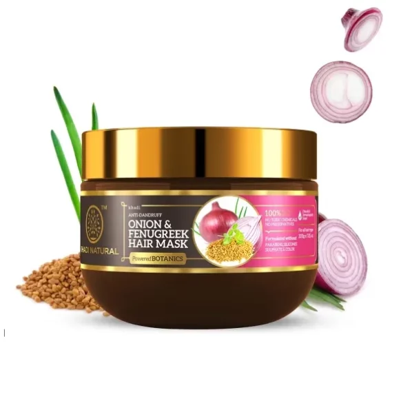 KHADI NATURAL Onion & Fenugreek Hair Mask Reduces Dandruff Helps in Hair Growth 200GM available on Herbkart