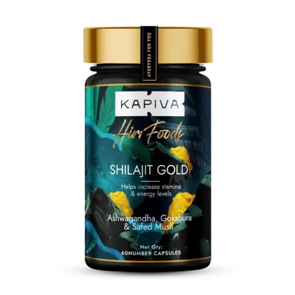 Kapiva Shilajit Gold 60 Capsules, Contains 24 Carat Gold available on Herbkart