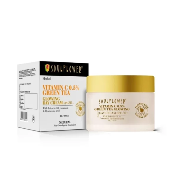 Soulflower Sun Protect SPF 30+ Face Vitamin C Hyaluronic Acid Glowing Skin Day Cream - 50gm available on Herbkart