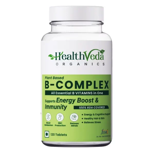 Health Veda Organics Plant Based B-Complex Tablets, 120 Veg Tablets, B-Complex-60Cap-1.webp, B Complex 60Cap 1