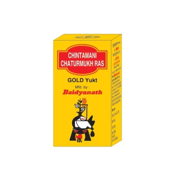 Baidyanath Chaturmukh Ras with Gold - 25 Tabs, Light Brown available on Herbkart