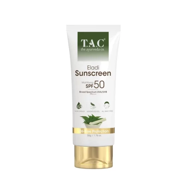 TAC - The Ayurveda Co. Eladi Sunscreen, Matifying SPF 50 & PA+++, 50gm, Herbkart8t751MtQL2NdGL.webp, Herbkart8t751MtQL2NdGL