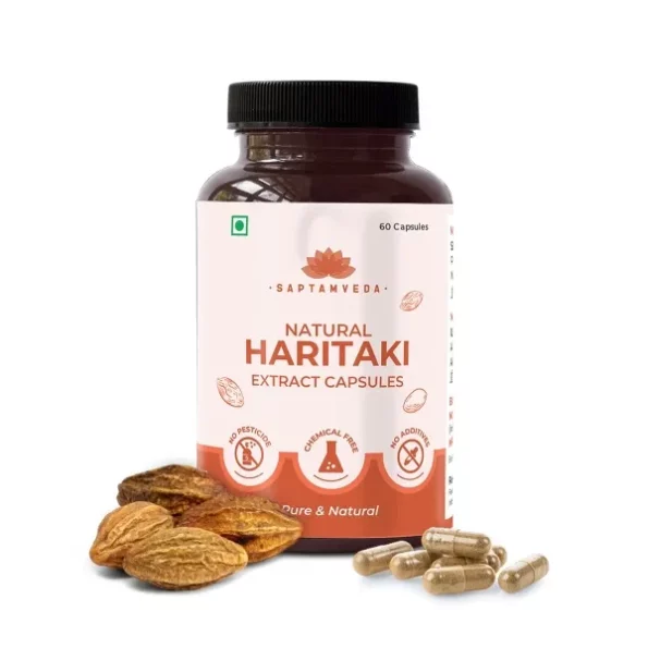 Saptamveda Natural Harad/Haritaki Powder Capsules - 500mg. 60 Capsules available on Herbkart