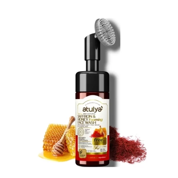 Atulya Saffron & Honey Foaming Face Wash With In-Built Soft Face Brush, 150ml, Herbkart8t7511AT246wyL.webp, Herbkart8t7511AT246wyL