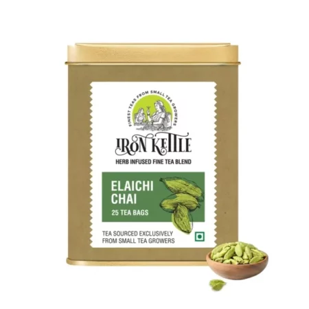 IRON KETTLE Cardamom Black Tea|Assam Ctc Tea Blended With Raw Cardomom & Natural Cardomom Extract|Sourced Exclusively From Small Tea Growers With Higher Fine Leaf Count|25 Tea Bags, 150 Gm