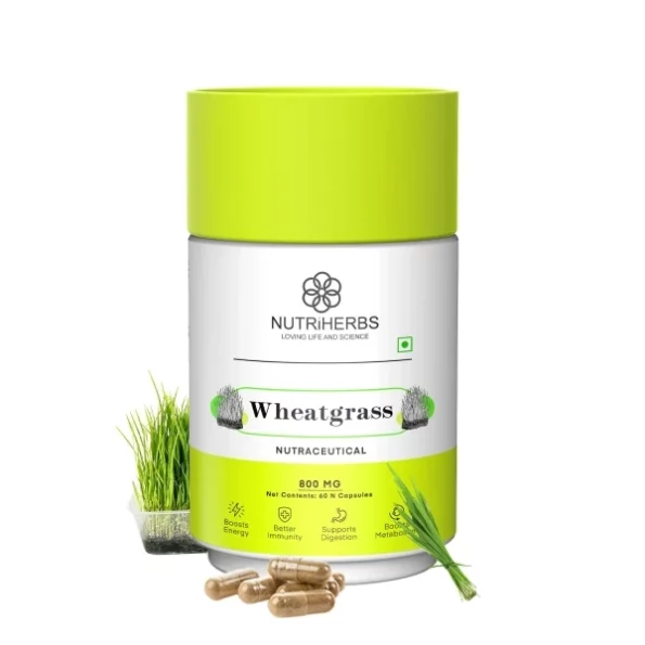 Nutriherbs Wheatgrass Capsules 800mg, 60 Capsules available on Herbkart