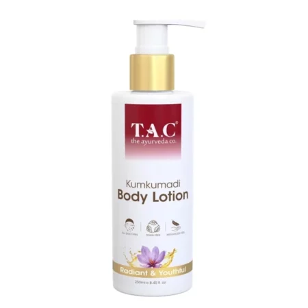 T.A.C Kumkumadi Body Lotion 250ml | 48 H Moisturization | With Saffron & Turmeric| Nourished & Brightened Skin | For Very Dry Skin