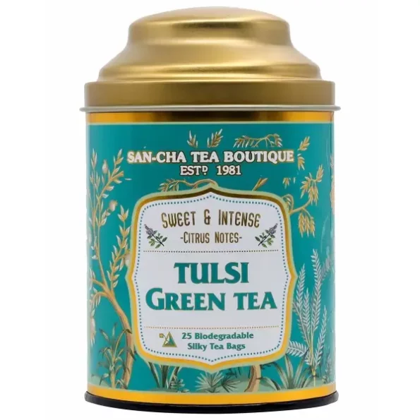 SAN-CHA Tea Boutique Tulsi Green Tea Bags (Pack Of 25), Pyramid Tea Bags, Sweet Citrus Aroma, Natural Detox Tea, Low Bitterness, Zero Calories & Improves Metabolism, 240 Gram, Herbkart8t781Zg7hllWqL-2.webp, Herbkart8t781Zg7hllWqL 2